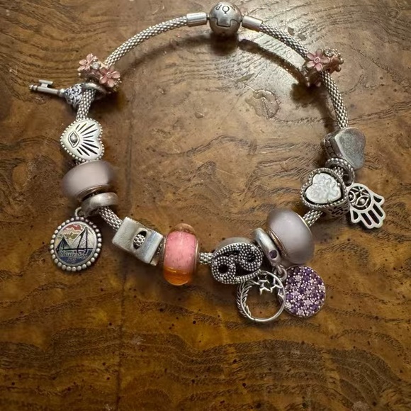 Pandora Jewelry - Pandora Silver and Pink Charm Bracelet